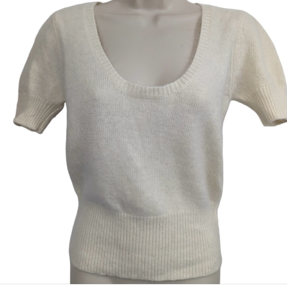 Zara Knit Angora Blend Short Sleeve Scoop Neck Sweater Sz M